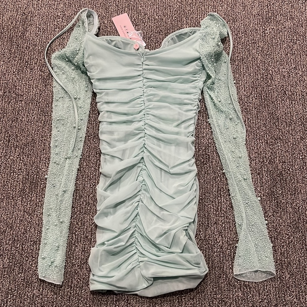 NWT Oh Polly St. Germain Embellished Long Sleeve Mini Dress in Aqua - Picture 5 of 7